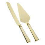 Ella Celebration Wedding Cake Knife and Server Set, Cutting Set for Bride and Groom, Modern Servers (Light Gold)