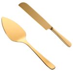 BISDA Wedding Cake Knife Server Set, 304 Stainless Steel Spatula Baking Tool Cake Shovel Butter Knives For Pie/Pizza/Cheese (Gold)