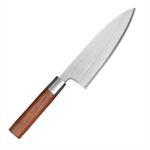 Deba Knives 7″ Single Slant Knife, German Stainless Steel 1.4116 (X50CrMoV15) High Carbon Stainless Steel Blade, Kitchen Cooking Japanese Sashimi?Red Pear With Wooden Handle.