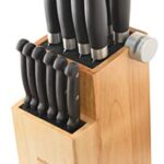 Bamboo Universal Knife Block – Knife Holder with 2 Built-In Knife Sharpeners – 2-Tiered Modern Knife Storage Up to 16 Large and Small Knives Easy Clean Wooden Knife Organizer by Kitchen Seven