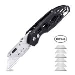 Folding Box Cutter Utility Knife Tingtio Utility Pocket Knife Box Cutter Knives with 11 Replaceable Blades, Belt Clip, Easy Release Button, Quick Change and Lock-Back Design