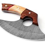 Bushcraft Custom Handmade Damascus Steel Ulu Knife – Alaskan Ulu Knife With Sheath – Multi-Purpose Alloy Steel Knife For Skinning, Hunting, Chopping, (Rose Wood & Olive)