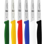 6-Piece Serrated Paring Knife Set. Great For All Kind of Kitchen Prep work, Like Chopping Mincing Dicing. Set Includes One Red, Blue, Yellow, Green,Black and White knives. By ICEL – Light ‘n’ Mighty