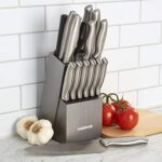 Farberware 15-Piece Stamped Stainless Steel Knife Block Set, High-Carbon Stainless Steel Kitchen Knife Set with Ergonomic Handles, Razor-Sharp Knives with Wood Block, 15-Piece Set, Graphite