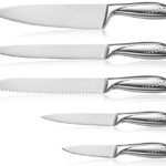 Kitchen Knife Set 5 Piece WELLSTAR, Razor Sharp German Stainless Steel Blade with Comfortable SS Hollow Handle, Chef Carving Bread Utility Paring for Cutting Slicing Dicing and Peeling, Gift Box