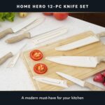 Home Hero Kitchen Knife Set with Sharpener – High Carbon Stainless Steel Knife Block Set with Ergonomic Handles (12 Pcs – Cream)