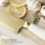CAROTE 12PCS Kitchen Knife Set, Healthy Gold Titanium Coating Knife Set, Dishwasher Safe with 6 Blade Guards, Rustproof Stainless Steel Cutlery Set, White and Gold