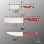 Emeril 3-Piece Specialty Cutlery Kitchen Knife Set (6.5″ Nakiri, 5.5″ Prep, & 4.75″ Spreader Knives) (Red)