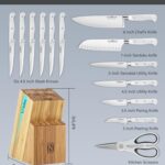 Cook N Home Kitchen Knife Set with Bamboo Storage Block 15-Piece, High Carbon Stainless Steel Blade, White