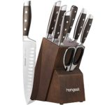 Kitchen Knife Set 8 Piece with Oak Wooden Block Sharpener and Pakkawood Handle, homgeek High Carbon 1.4116 Stainless Steel Professional Sharp Knife Block Set Chef Knife set Forged, Full-Tang Design