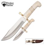 Timber Rattler Camel Bone Bowie Knife – Two-Knife Set with Leather Twin Sheath