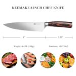KEEMAKE Chef Knife 8 inch – Sharp Kitchen Knife High Carbon Stainless Steel Blade, Gyuto Knife Ergonomic Wood Handle, Professional Chef’s Knife for Home Kitchen and restaurant