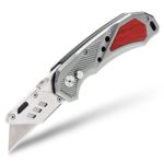 FC Folding Heavy Duty Utility Knife – Pocket Box Cutter with Holster, Quick Change Blades, Razor Sharp, Lockback Design, Lightweight Aluminum Body & Wood Trim