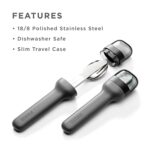 ZOKU Pocket Utensil Set, Charcoal – Stainless Steel Fork, Knife, and Spoon Nest in Hygienic Case – Portable Design for Travel, School, Work, Picnics, Camping and Outdoor Home Use