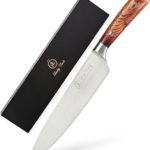 8-inch Professional Chef Knife with Red Wooden Handle – Professional MultiUse Chef Carving Knife for Chopping, Slicing, Mincing – Sharp Carbon Steel Blade & Rose Wooden Handle – Gift Box