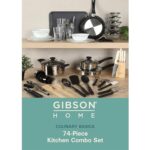 Gibson Home 74 Piece Kitchen in a Box Pots and Pans Cookware, Plates and Bowls Dinnerware, Cutlery Knife Block, Flatware Utensils, Tools & Gadgets, Storage, Glasses Set
