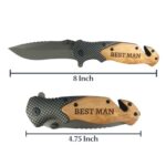 There Forever Studio Groomsmen Pocket Knife Gift – Laser Engraved Wooden Knife Set With Glass Breaker, Seatbelt Cutter & Belt Clip – Ideal Groomsman Proposal or Wedding Gift
