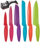 Stainless Steel Kitchen Knife Set – 13 Piece – BONUS Sharpener – 6 Knives – Chef, Bread, Carving, Paring, Utility and Santoku Knife – Cutlery Sets – Multicolor by Lucentee