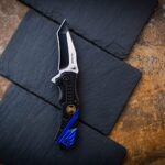 Tac-Force- Folding Pocket Knife – Black/Satin Blade, Black and Blue Aluminum Handle w/Police Medallion, Rope Cutter, Glass Punch, and Pocket Clip, Tactical, EDC, Rescue – TF-640PD