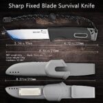 HX OUTDOORS Extra Sharp Bushcraft Knife, Stainless Steel Fixed Blade Survival Camping Knife with Fire Starter and Plastic Sheath and for Outdoor, Backpacking (Black)