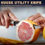 Huusk Kitchen Utility Knife 5.5″ Paring Knife Ultra Sharp High Carbon Steel Tomato Knives Japan Chef Knife Multipurpose Kitchen Knife for Fruit and Vegetable with Premium Present Box
