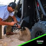 RHINO USA Folding Survival Shovel w/Pick – Heavy Duty Carbon Steel Military Style Entrenching Tool for Off Road, Camping, Gardening, Beach, Digging Dirt, Sand, Mud & Snow.