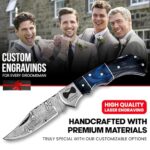 Set of 10 – Personalized Damascus Pocket Knife for Groomsmen -With Leather Sheaths – Custom Engraved Pocket Knives | Groomsman Gifts for Wedding, Groomsmen Proposal Gifts