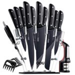 OOU Knife Set, 15 Piece Kitchen Knife Set, High Carbon Stainless Steel Full Tang, FDA Certified BO Oxidation for Anti-rusting, Ultra Sharp Premium Edge Tech, Black Chef Series