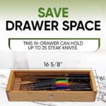 Kid Safe In-Drawer Bamboo Sharp Knives Holder & Organizer. (Knives Not Included). Multi Purpose Lock Box. Only 5.5 Inches Wide. Holds up tp 25 Knives. Best Knife Block Alternative!