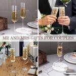 Physkoa Wedding Champagne Flutes-Mr and Mrs Champagne Glasses with Keepsake Box,Cake Knife and Server-Perfect Wedding, Engagement, or Bridal Shower Gift for Couples