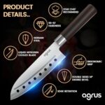 AGRUS Santoku Knife – Santoku Chef Knife with Plastic Grip – 7 Inch Japanese Santoku Knife – Versatile Knife for Chopping, Slicing, Mincing – Steel Blade with Holes – Cuts Meat, Fish, Vegetables