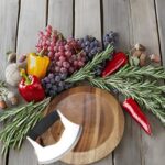 TLIOCAS Mezzaluna Chopper n Cutting Board Set,Pizza Cutter Ulu Rocking Knife with 8inch Recessed Charcuterie Serving Board,Ideal for Mincing Veggies,Herb n Nuts