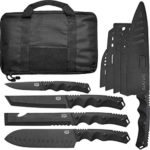 11 Piece DFACKTO Rugged Knife Set with Sheaths and Case for Kitchen and Camping, Stonewashed High Carbon Stainless Steel Knives in Travel Kit, G10 Handles, Matte Black Cooking Utensils