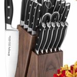 Knife Set, Emojoy 18-Piece Kitchen Knife Set with Block Wooden, Manual Sharpening for Chef Knife Set, German Stainless Steel