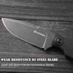 SPITZKANTE SSH-A Fixed Blade Survival Knife with Rotating Clip, D2 Steel Full Tang 6.92″ Small EDC Horizontal Carry Tactical Knife with Kydex Sheath, Stonewashed Black – Micarta Handle