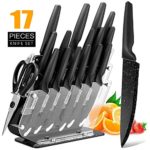 Knife Set, HOBO 17-Piece Kitchen Knives Set, German Stainless Steel Chef Knife Set with Acrylic Block, 6 Steak Knives, Professional Non-Slip Handle, Kitchen Scissors, Cooking Black Knife Set