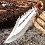 Timber Rattler Sinful Spiked Bowie Knife with Nylon Sheath – Spiked Back Blade, Ergonomic Hardwood H