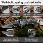 Black Pocket Knife – Serrated Sharp 3,5″ Blade Folding Knives – Spring Assisted EDC Tactical Hunting Camping Knofe with Wire Cutter Glass Breaker and Pocket Clip for Men Women – Best Gift Idea HB 207