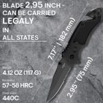 2,95” Serrated Blade Pocket Knife – Black Folding Knife with Glass Breaker and Seatbelt Cutter – Small EDC Knife with Pocket Clip for Men Women – Sharp Tactical Camping Survival Hiking Knives 6680